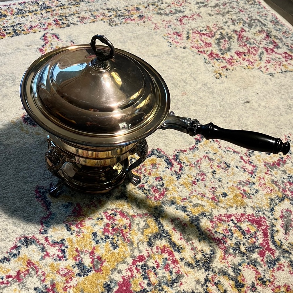 Elegant Silver Chafing Dish with Black Handle